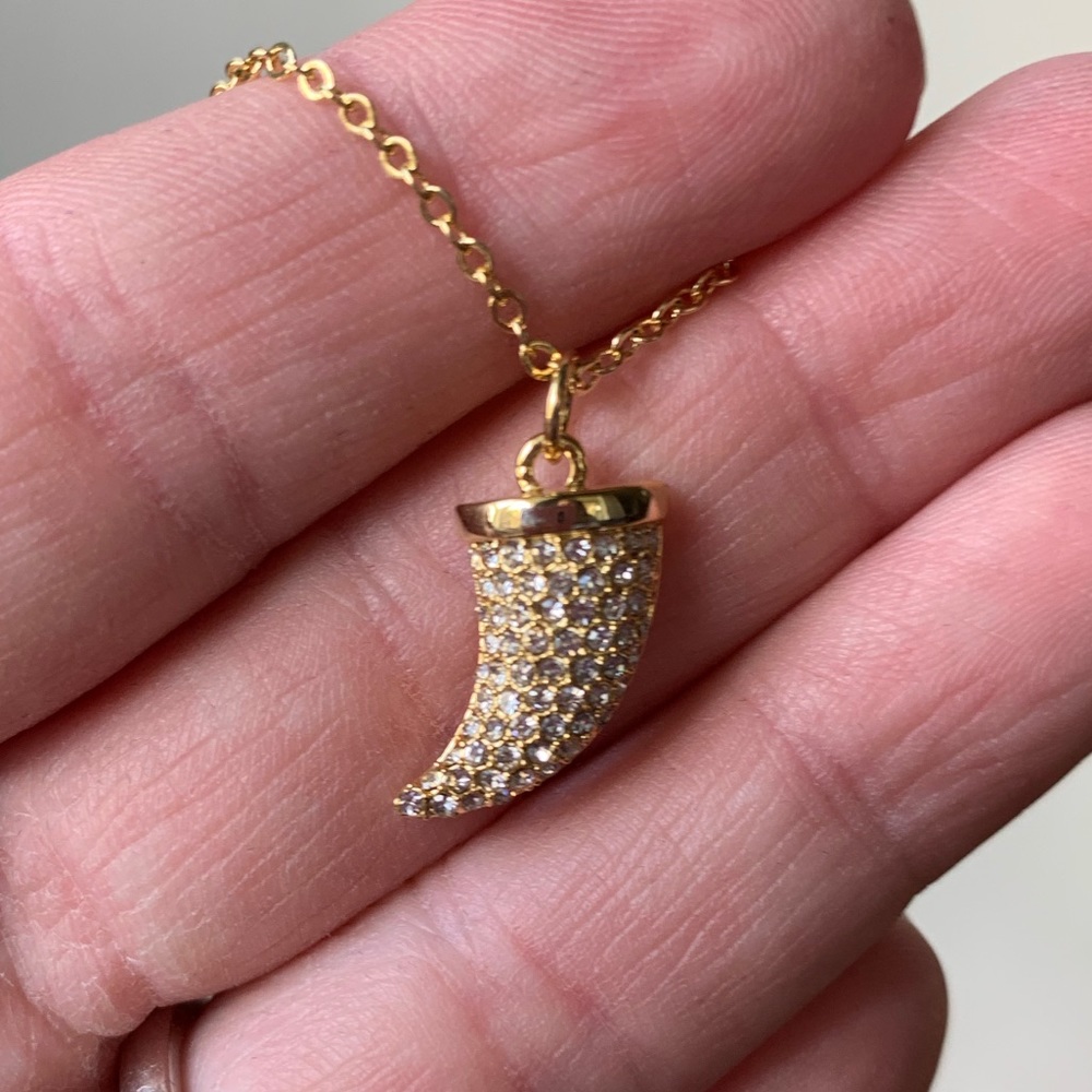 Gold Pave Horn Necklace